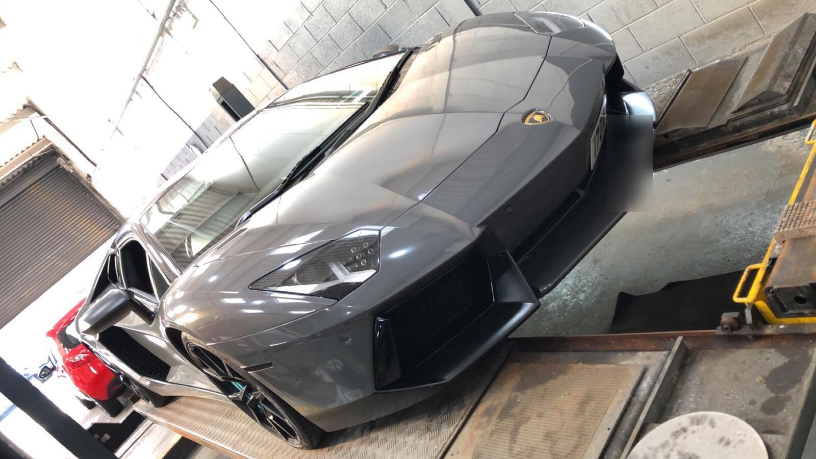 Lamborghini Aventador on the ramp at Autoworks Bradford